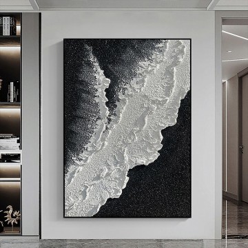 Black and White Painting - Black White Beach wave sand 03 wall decor